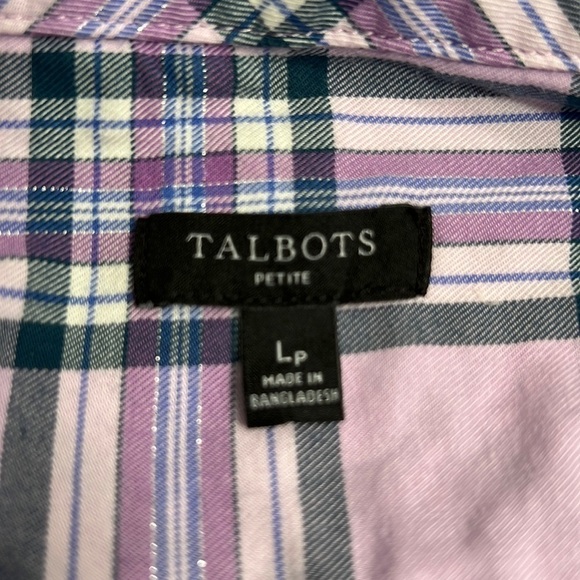 Talbots lavender Plaid Button Down Women’s Shirt Size Large Petite - Picture 5 of 7